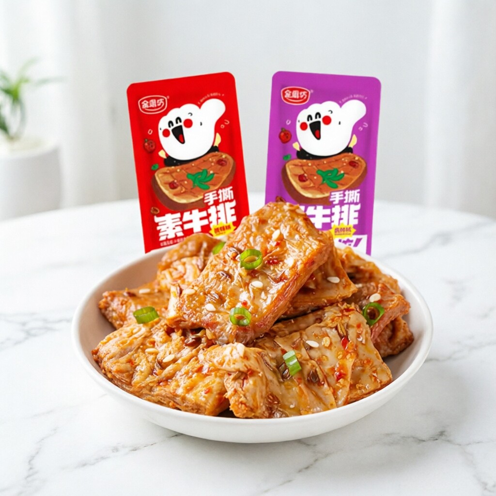 手撕素牛排Q弹有嚼劲像真肉香辣/黑椒双味混装高蛋白低脂豆干零食