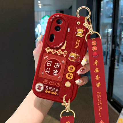 适用OPPOReno11发财手机壳reno10pro保护套oppo全包9pro+防摔reno8斜挎7se挂绳reno6腕带5K软5G女款Reno4外壳