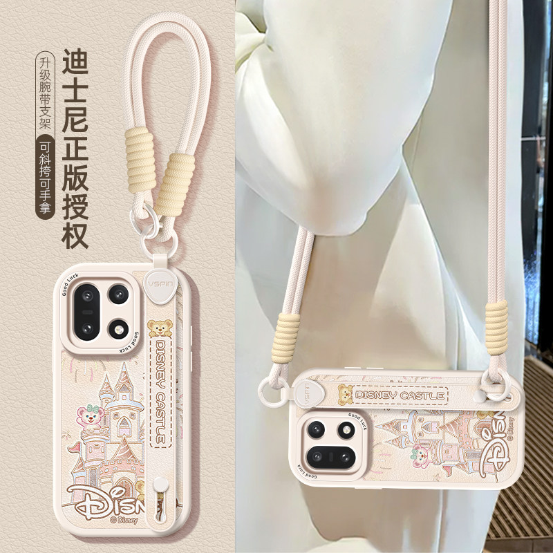 迪士尼城堡适用一加15腕带手机壳女款一加Ace6卡通轻奢实用于支一加15架防摔挂绳一加保护套高级硅胶软全包边