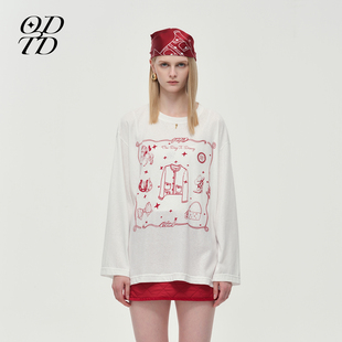 限定手绘星星宽松长袖 胶囊新款 ODTD25冬季 T恤上衣 设计师女装
