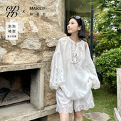 波西米亚流浪嬉皮夏刺绣镂空苎麻衬衫 ODTDxMAKEIF联名款 上衣