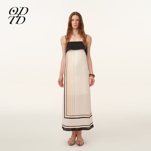 花卉条纹方巾直筒连衣裙女原野诗意 ODTD26春夏新款 设计师女装