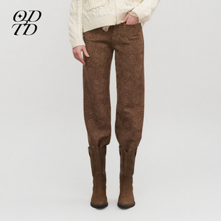 新款 ODTD25秋季 腰果花提花面料直筒羊毛休闲长裤 设计师女装