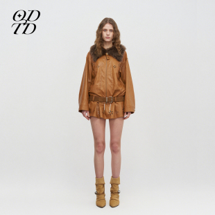 城市游牧冲孔皮派克外套 ODTD25秋冬新款 含毛领 艺人同款