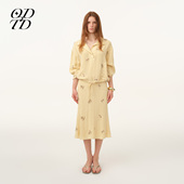 ODTD26春夏亚麻珠绣宽松套头上衣鱼尾半裙套装 设计师女装 女