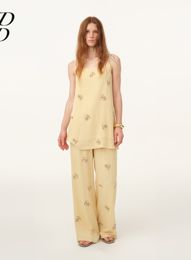 【设计师女装】ODTD26春夏新款麻感珠绣宽松吊带上衣女海滩游牧风