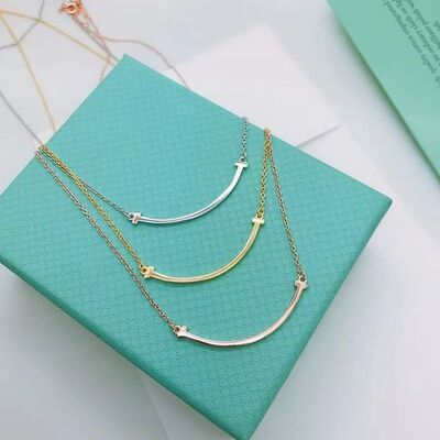 S925银微笑项链百搭18K玫瑰金小巧笑脸劲饰锁骨链送女友生日礼物