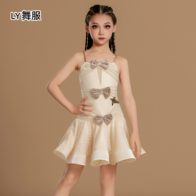 正品舞美拉丁舞服新款练功服蝴蝶结设计吊带裙美背连体训练服女童