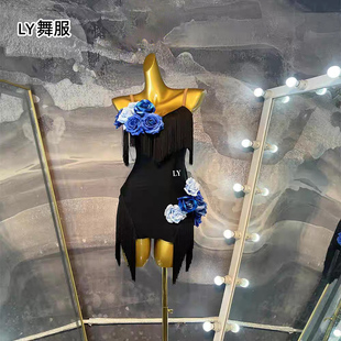 新款拉丁舞比赛服装高档专业桑巴女式流苏连衣裙专业艺考表演花服