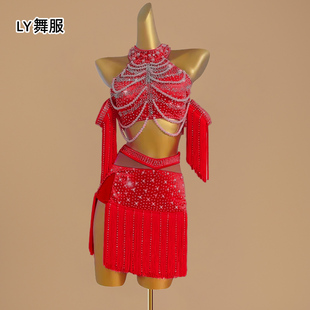 镶钻花服新款 少儿艺考成人舞台表演出高端女童礼服 拉丁舞比赛服装