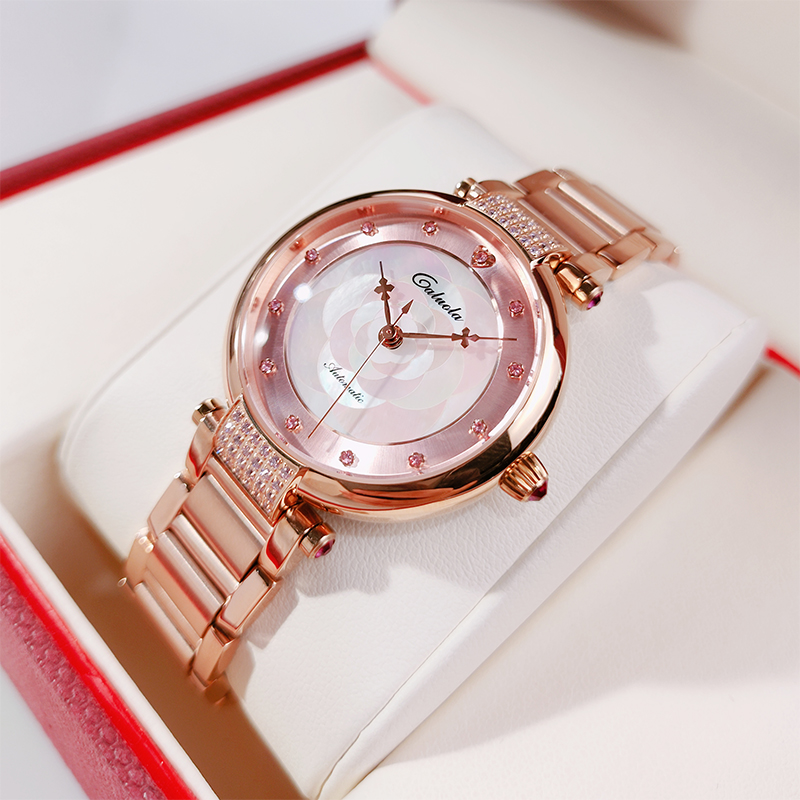 卡罗莱手表女机械表时尚气质女士手表正品女表钢带气质新款防水潮