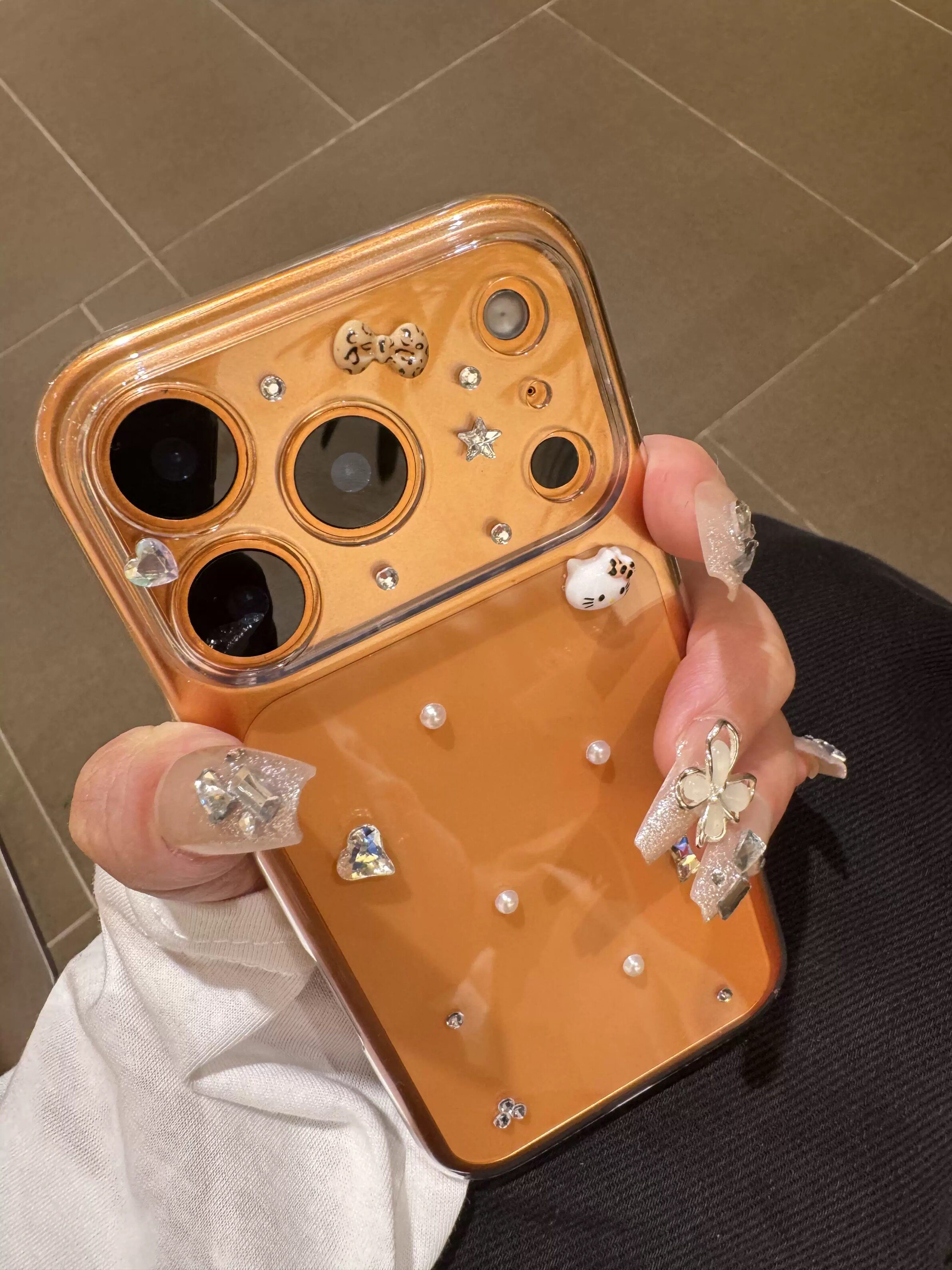 Kitty水钻星宇橙色苹果17promax全包手机壳透明壳新款外壳高级感iPhone16plus高颜值保护套原创15/14超好看壳