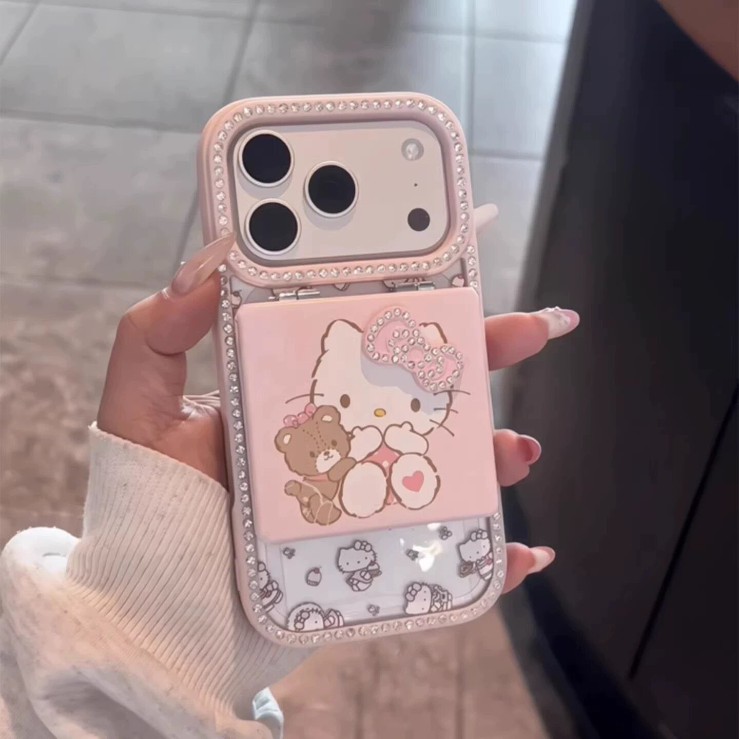 ins风可爱kt猫苹果16pro手机壳新款17ProMax女iphone15Pro高级感14爆款13补妆镜保护套12闪钻边17Air小众公主