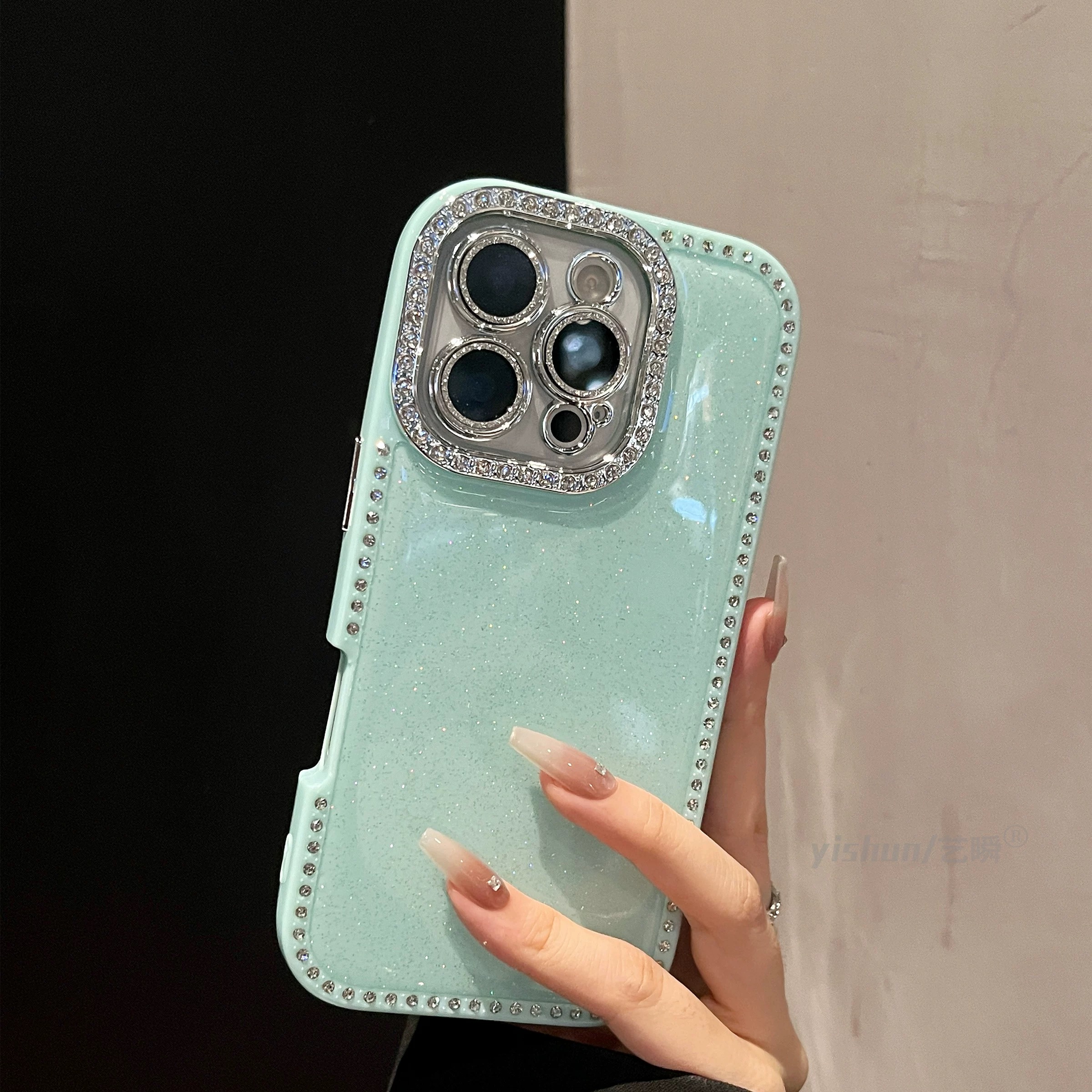 简约ins风细闪双面镶钻适用iPhone16Promax手机壳苹果时尚新款15pro满钻镜框14plus网红爆款13保护套12高级感