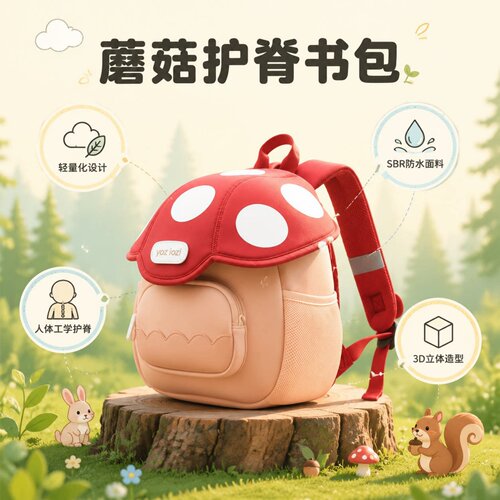 卡通蘑菇双肩背包减负儿童双肩包