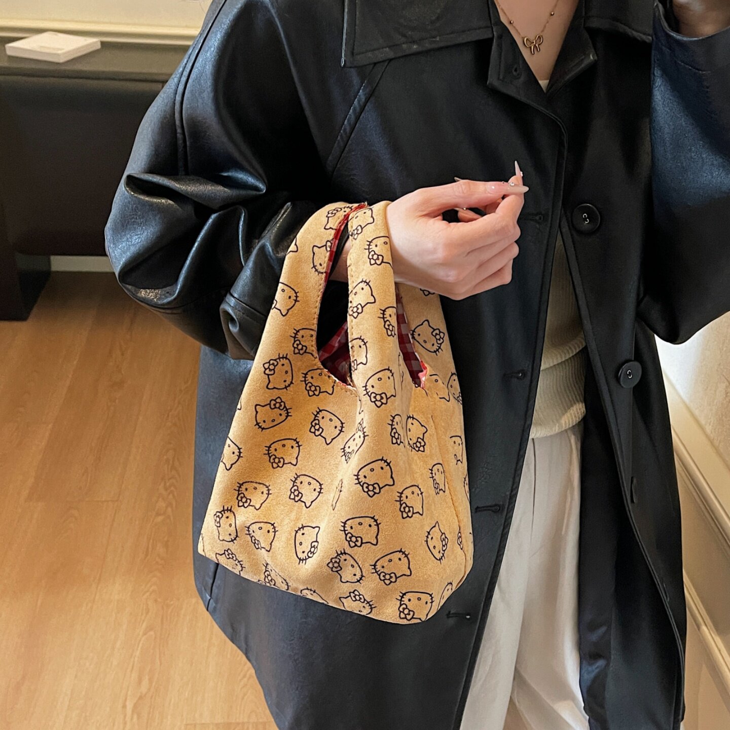 韩系复古kt猫卡通小拎包女上班日常收纳手提包可爱便携便当饭盒袋