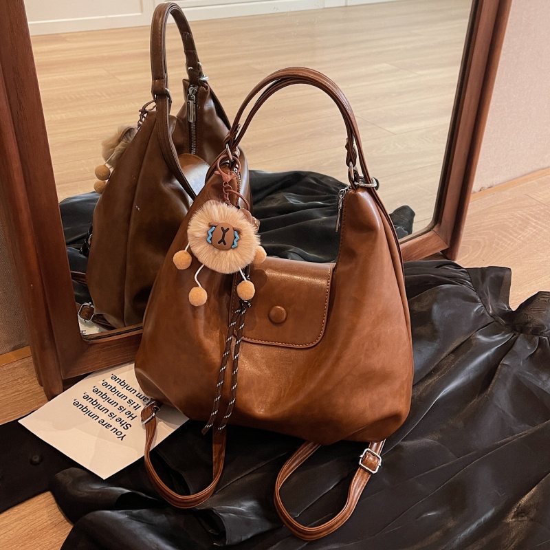 通勤百搭双肩背包复古褶皱托特包