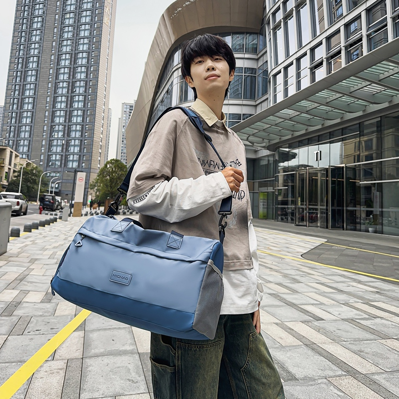 撞色瑜珈健身包大容量短途旅行包