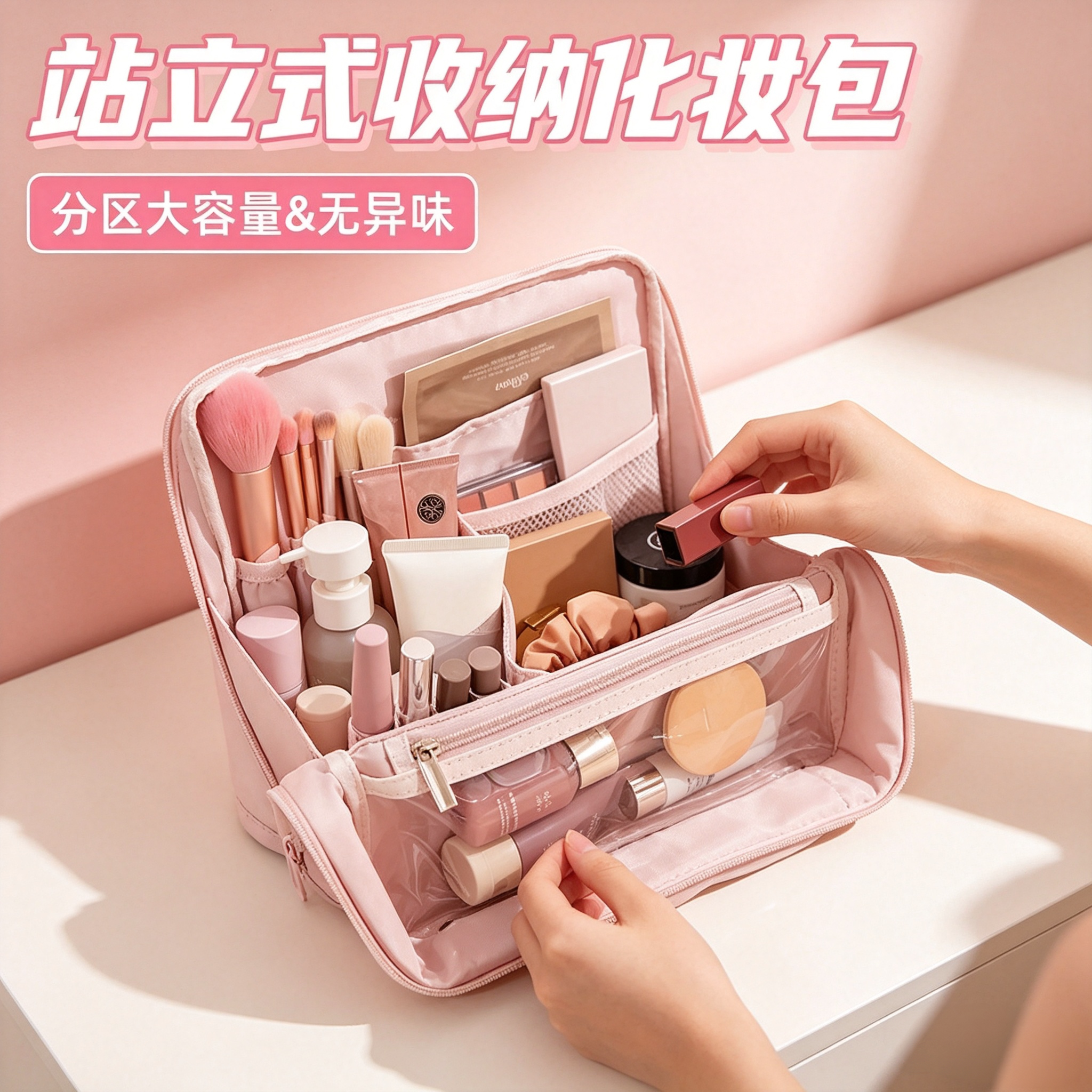 站立化妆包外出旅行护肤品收纳包图片
