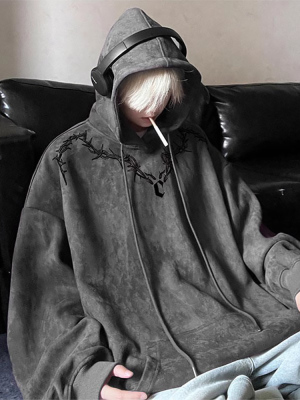 麂皮连帽卫衣男重磅硬挺