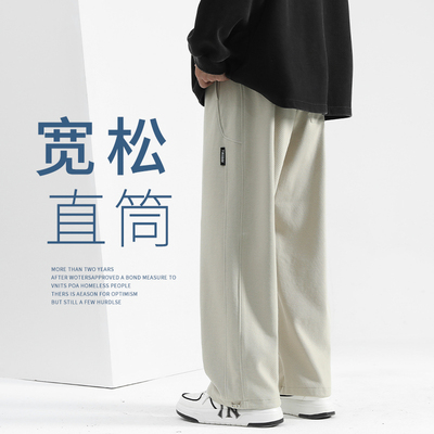 直筒裤男冬季新款秋冬加绒男生裤子宽松休闲裤阔腿运动裤男款卫裤