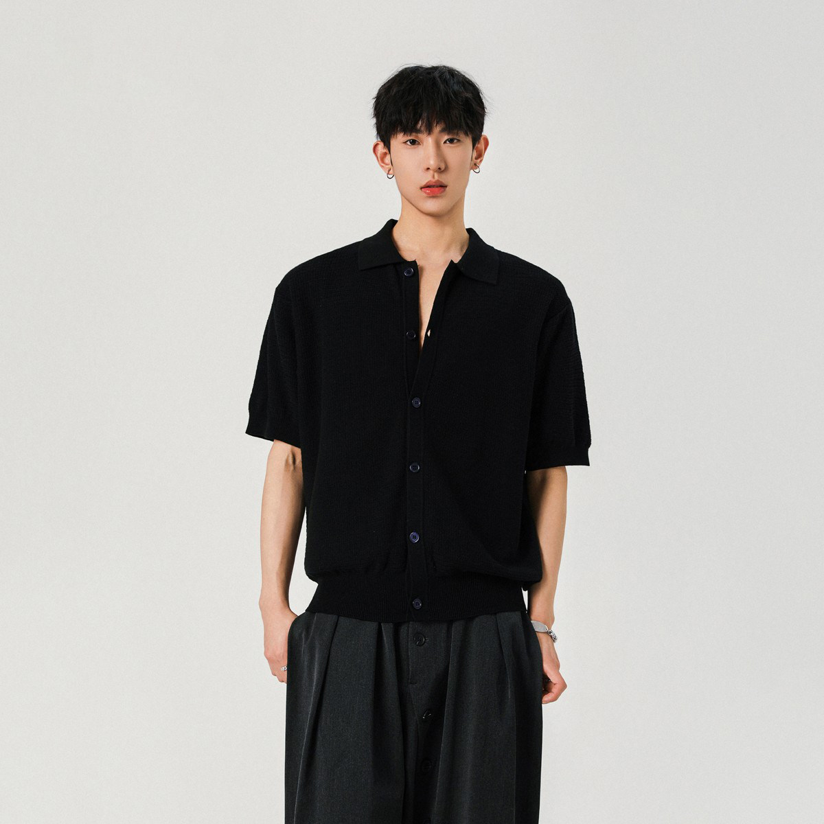 美式设计感针织短袖男女夏季潮新款cleanfit凉感翻领半袖开衫T恤,男装,T恤,淘宝优惠券,粉丝福利购,淘宝优惠卷