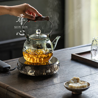 寻心透灰玻璃煮茶壶家用烧水茶壶高档水晶电陶炉煮茶器套装蒸茶炉