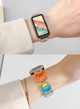 彩虹透明冰川树脂亚克力适用Keep手环表带keepB5/B4/B3/B2智能运动B5lite手表带B4lite男女腕带新款16透气夏