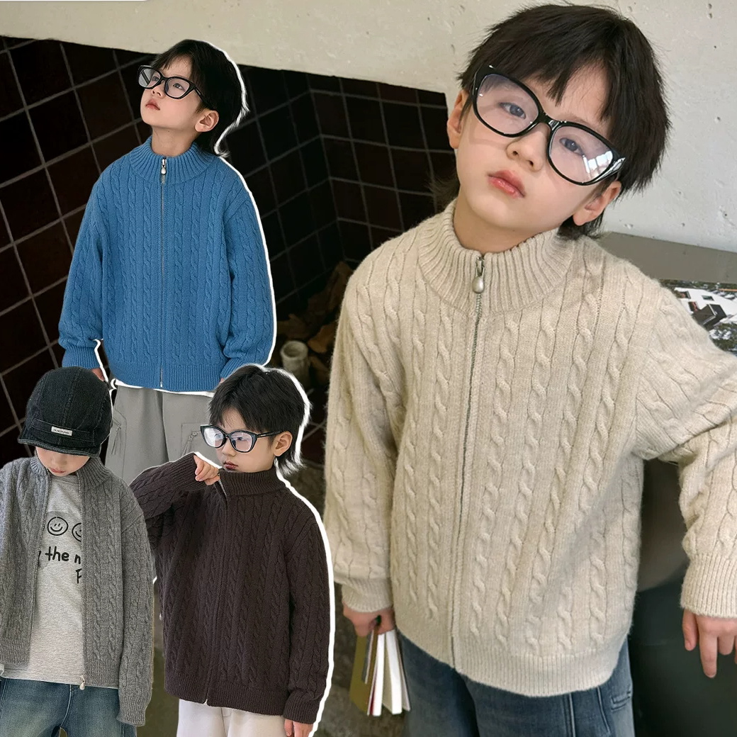 秋冬季男女童针织开衫外套儿童休闲毛线衣中大童装韩版保暖加厚潮