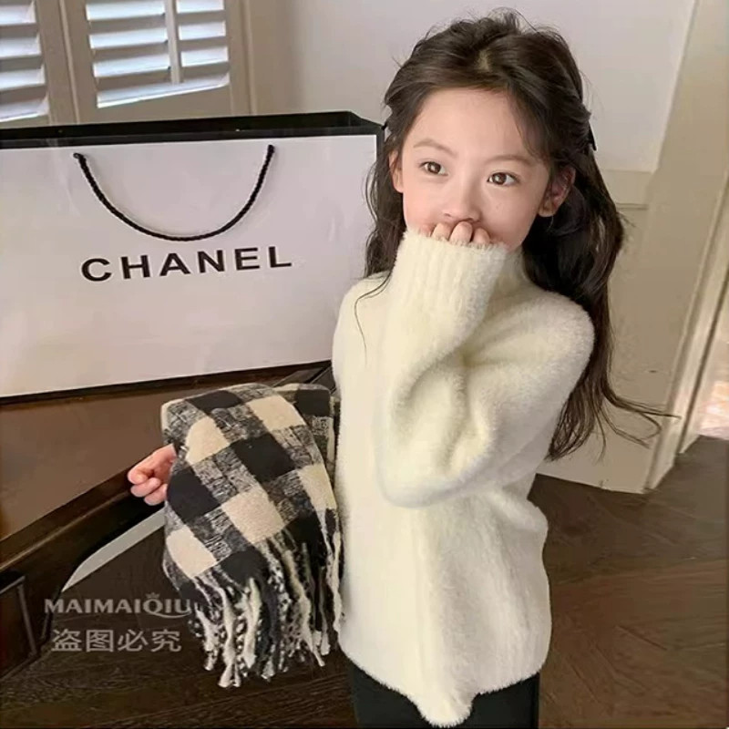 女童半高领毛衣秋冬季2026新款儿童宝宝韩版洋气加厚保暖针织衫