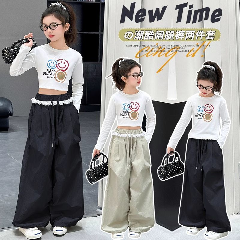 女童春装裤子2026新款儿童阔腿裤大童黑色长裤宝宝时尚炸街休闲裤