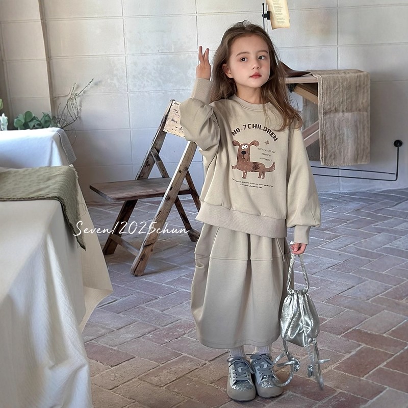 女童秋款卫衣套装2025新款时髦休闲秋装两件套宽松印花上衣卫裙潮