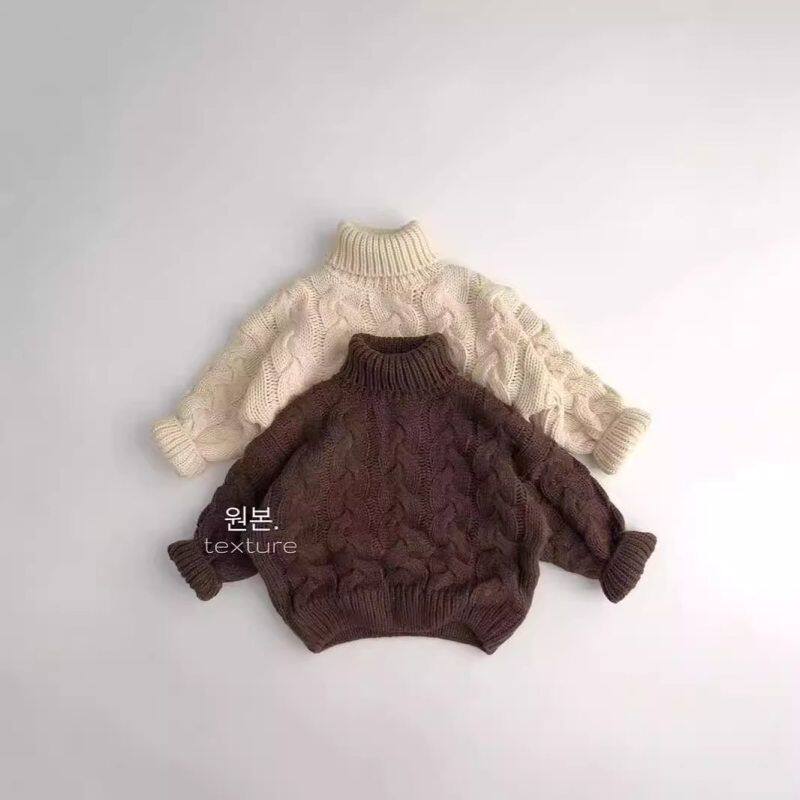 复古麻花~儿童韩国25冬季新款男女孩高领针织衫潮宝个性潮白毛衣