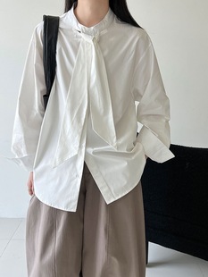 气质宽松休闲衬衣3735 女2025新款 鹿西 韩系设计感系领带纯色衬衫