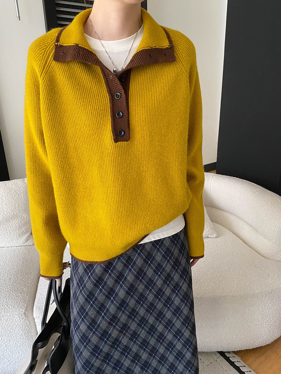 司南 气场型选手 两穿纽扣半开襟撞色宽松显瘦针织衫毛衣 SN8374