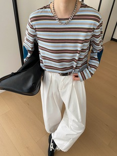 司南 早春新款 松弛复古时髦条纹撞色爱心贴布T恤打底衫 SN8647