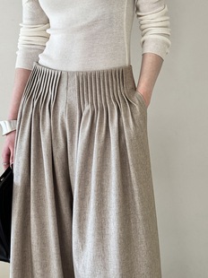 高定精纺 女老钱风高腰拖地阔腿裤 设计感百褶西装 长裤 1919 裤 鹿西