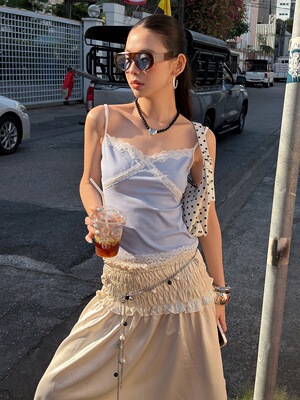 「 2.24春夏新品 」MMFISH 美式辣妹蕾丝花边吊带叠穿背心 26T067