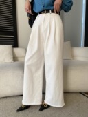 SN8578 都市老钱压褶宽松显瘦直筒阔腿毛边牛仔裤 司南 早春新款