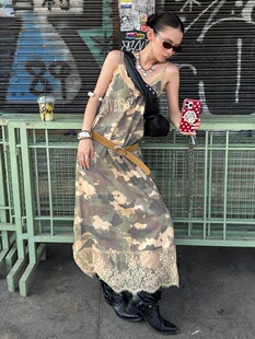 街头风迷彩印花拼接蕾丝吊带裙 「 MMFISH 春夏新品 26Q123 3.20