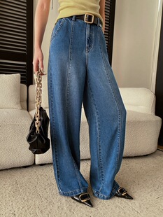 司南 时髦精私服 解构线条设计感高腰显瘦阔腿天丝牛仔裤 SN8706