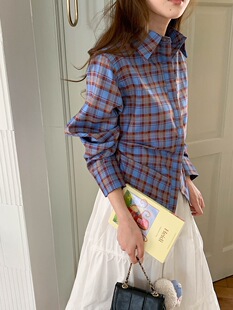 设计感褶皱收腰撞色格纹衬衫 复古学院风 ZY4034 Morning 3th