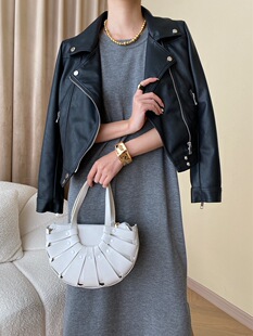 司南 时髦斜门襟拉链设计感 超模机车风皮衣夹克外套高级 SN4227