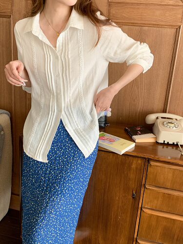 3th Morning 法式少女感 温柔提花刺绣风琴褶衬衫全棉ZY4057