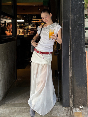 MMFISH时髦松弛街头网纱透视辣妹宽松A字半身裙袋鼠裙25Q205