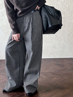 休闲长裤 鹿西 宽松条纹裤 女2025秋新款 1819 复古松弛感拖地阔腿裤