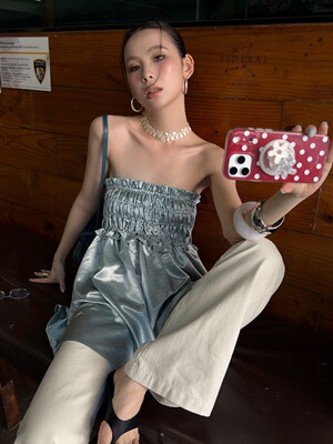 「 1.14 春夏新品 」 MMFISH 褶皱花边多穿光泽抹胸半裙 26Q010