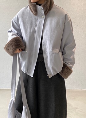 江左 2025冬新款韩系复古风拼接毛领保暖羽绒服外套(配包包)25318