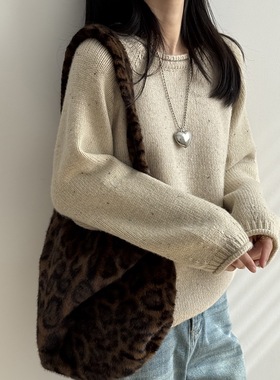 言双 韩系圆领套头毛衣女 冬季软糯慵懒宽松外穿保暖针织上衣P276