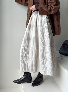 橘芷秋冬新款文艺复古中长款裙子高腰显瘦百搭简约半身裙女25339